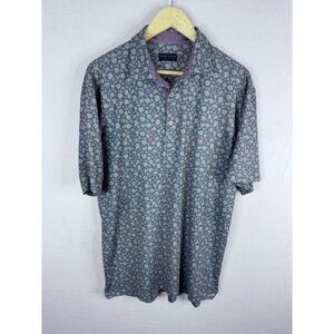 Stony Wilds Mens Floral Golf Polo Shirt Grey Purple Short Sleeve Large